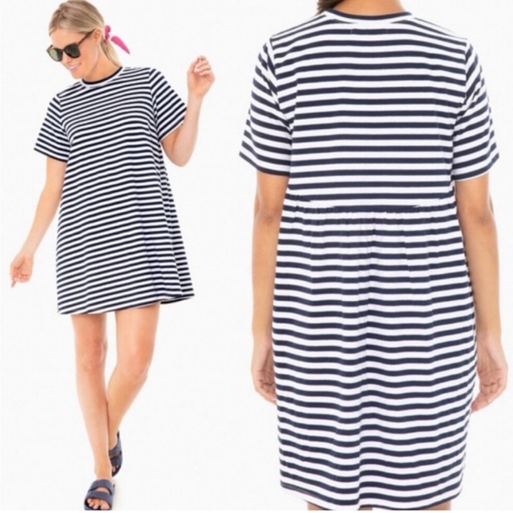 Pomander Place Navy and White Striped Mini Dress